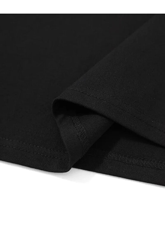 201 Penye Compack Palmiye Ön Baskılı Oversize Bisiklet Yaka Kısa Kol Yazlık T-shirt - Siyah