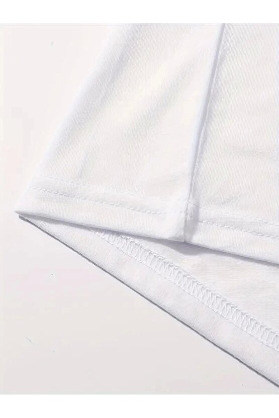 Brooklyn Harf Baskılı Düşük Omuzlu T-shirt, Rahat Kısa Kollu Bol T-shirt, Kadın Giyim - Beyaz