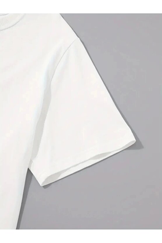 201 Penye Compack Sarj %1 Baskılı Oversize Bisiklet Yaka Kısa Kol Yazlık T-shirt - Beyaz