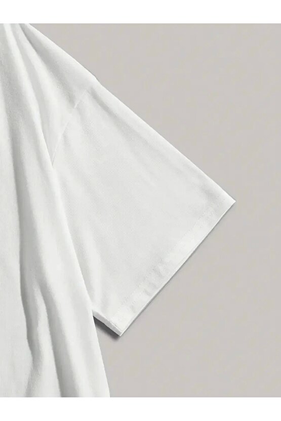 201 Penye Compack Dark Angel Baskılı Oversize Kısa Kol Yazlık T-shirt- Beyaz