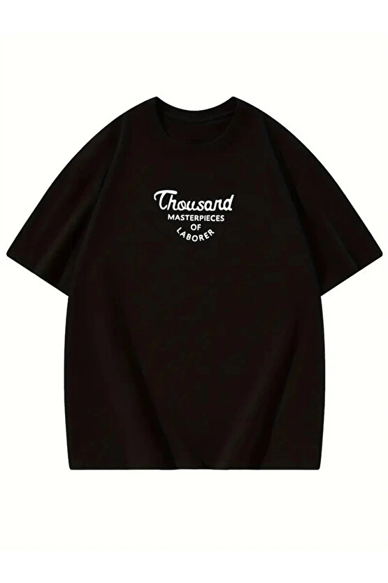 Thousand Ön Arka Baskılı Oversize Bisiklet Yaka T-shirt - Siyah