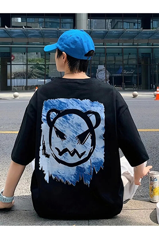 Velmora Premium 201 Penye Compack Bisiklet Yaka Kore tarzı sevimli ayı baskı Kısa Kol t-shi