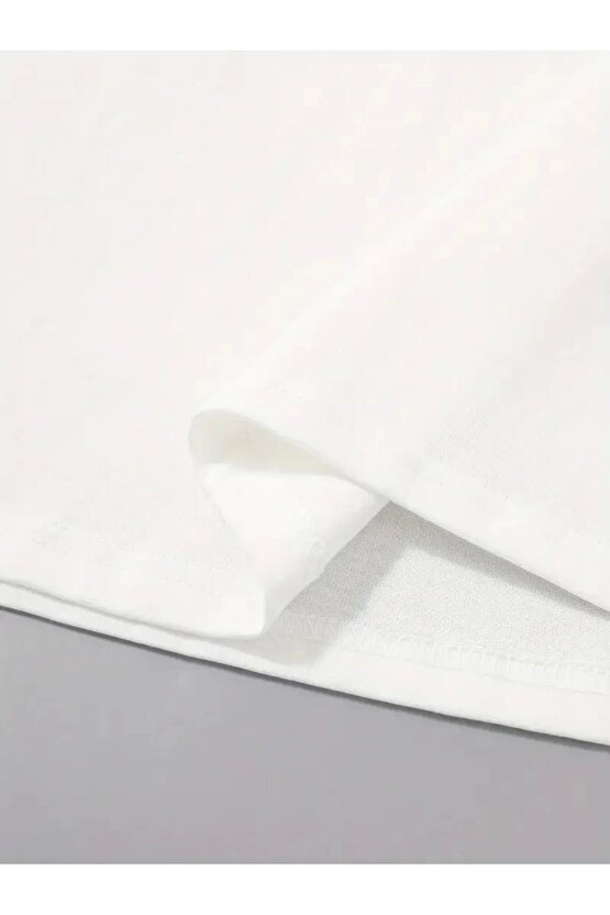 201 Penye Compack Uçak Baskılı Oversize Bisiklet Yaka Kısa Kol T-shirt - Beyaz