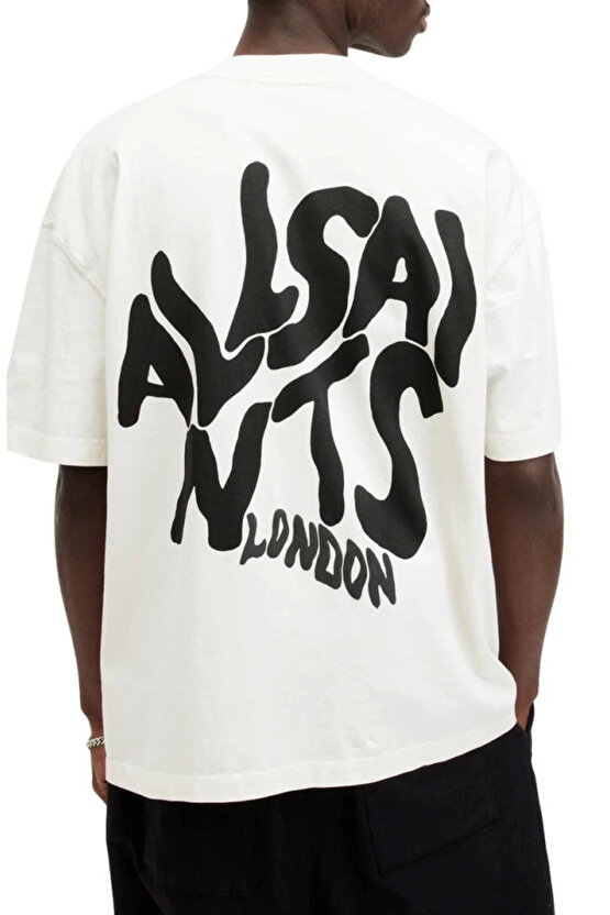 Erkek Baskılı Oversize T-shirt - Beyaz