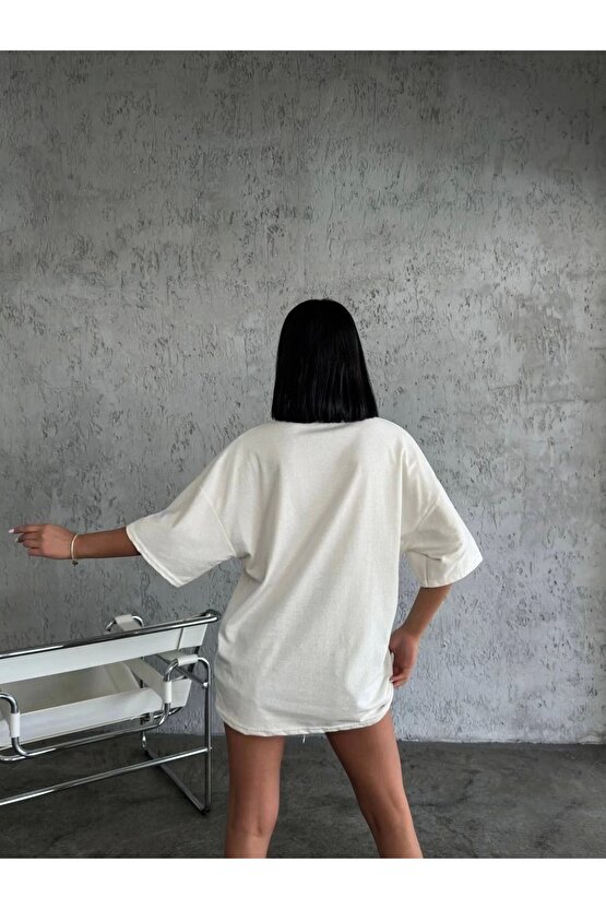 Unisex Düz Biskilet Yaka Oversize T-shirt - Beyaz