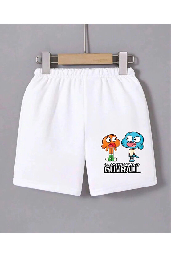 Kadın Beli Lastikli Baskılı Mini Şort - Beyaz