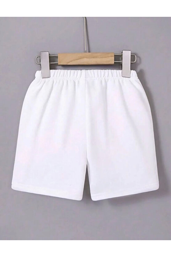 Kadın Beli Lastikli Baskılı Mini Şort - Beyaz