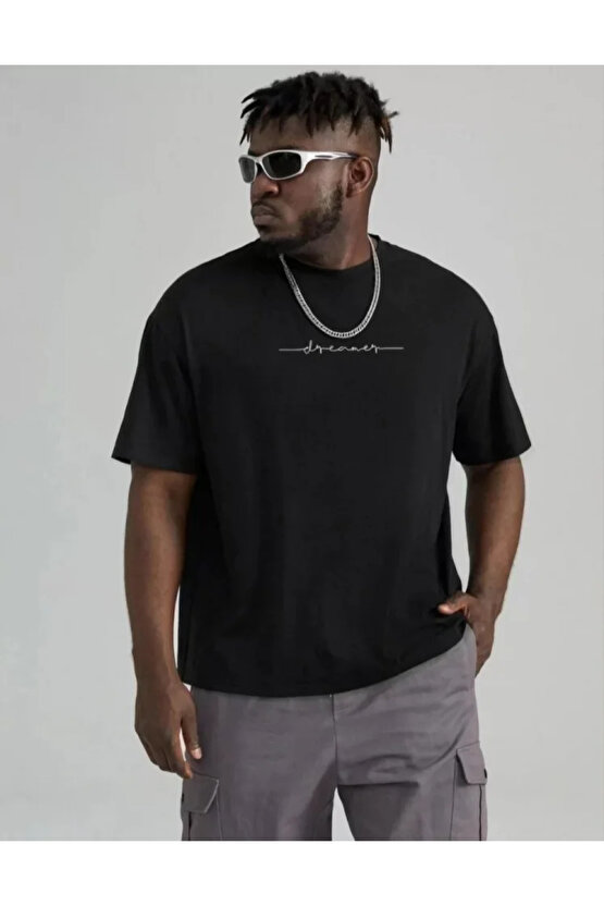 Edolika Unisex Baskılı Oversize T-Shirt - Siyah
