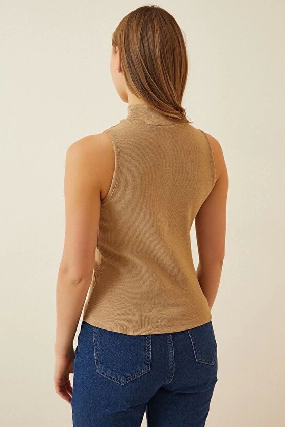 Kadın Full Likralı Fitilli Kaşkorse Yarım Boğazlı Body Fitilli Atlet