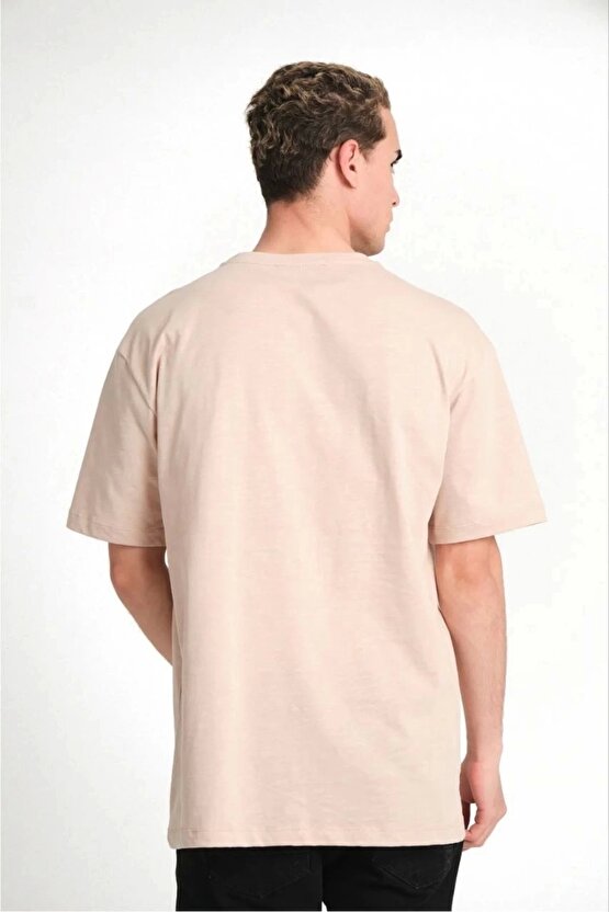 Erkek 241 Düz A Kalite Oversize T-shirt - Bej