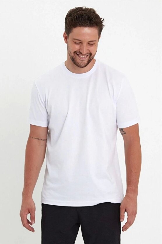 Erkek 241 Düz A Kalite Oversize T-shirt - Beyaz
