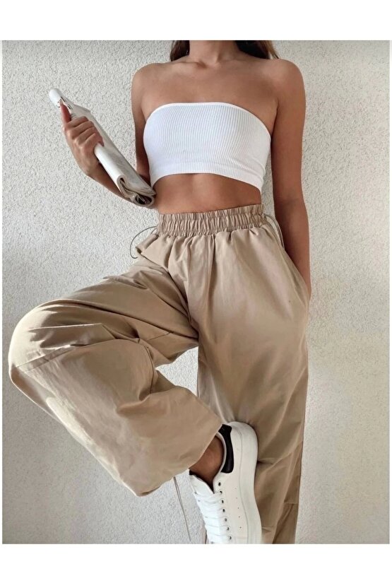 Kadın Cepli Paraşut Pantalon - Bej