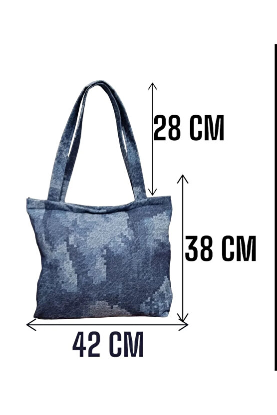 Blujin Desenli Piknik ve Deniz Cepli Fermuarlı Çanta - Mavi