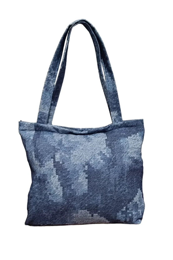 Blujin Desenli Piknik ve Deniz Cepli Fermuarlı Çanta - Mavi