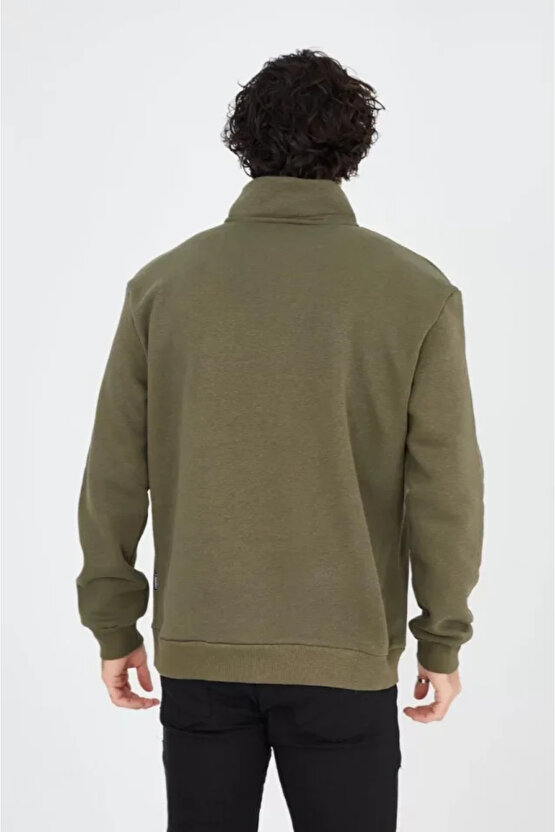 MDB Erkek Yarım Fermuarlı Baskılı weat Yeşil