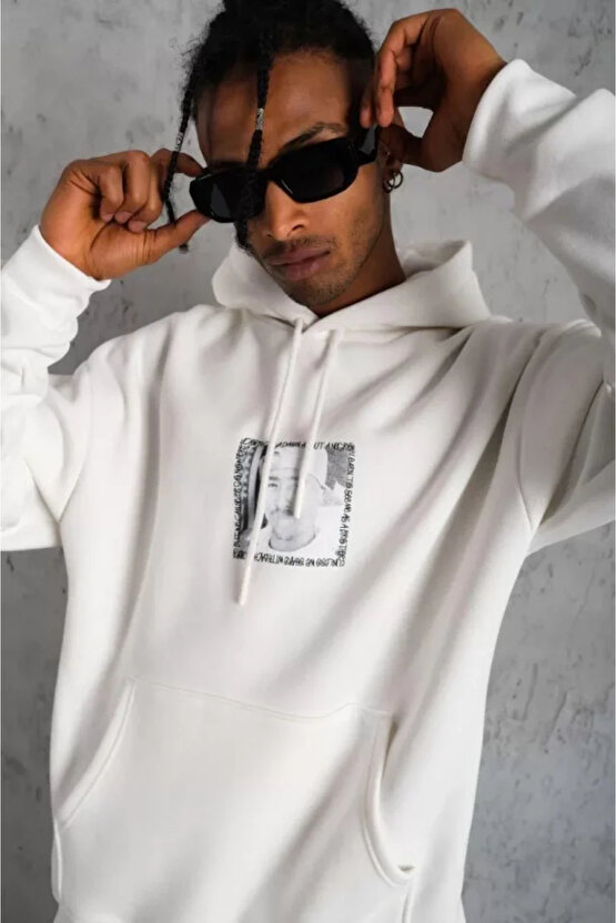 MDB Erkek Ön Arka Baskılı Kapşonlu weat Beyaz