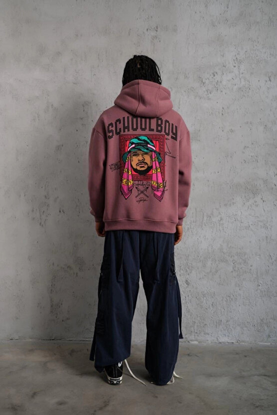 Erkek SCHOOL BOY Baskılı Kapüşonlu Sweat - Gül Kurusu