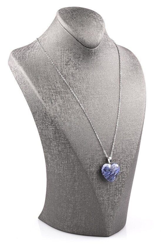 Sodalit Doğal Taş Kalp Kolye