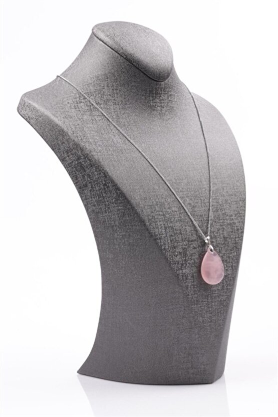 Pembe Kuvars Doğal Taş Kolye