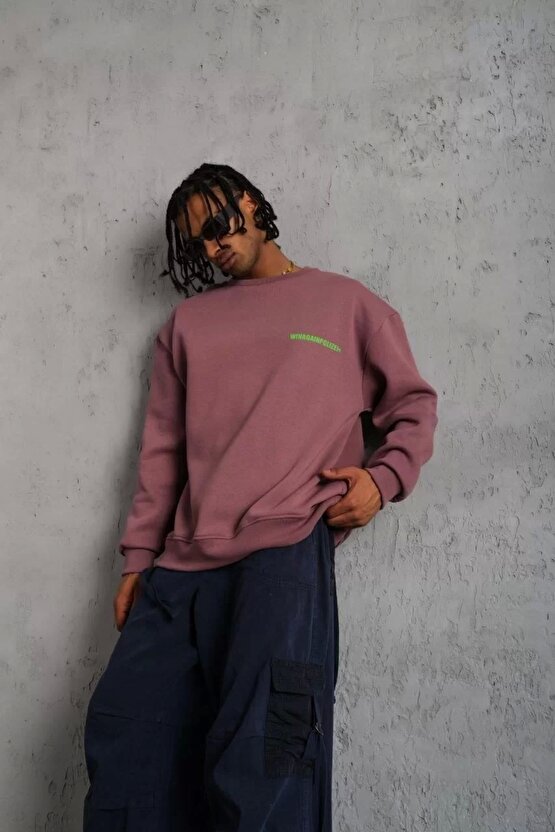 Wınagain Baskılı Sweat - Gül Kurusu