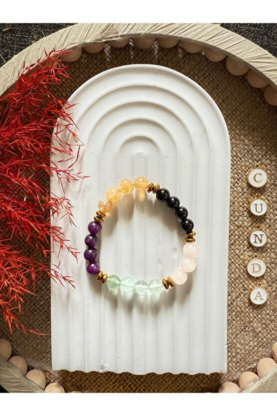 Florit,ametist,sitrin,oniks,pembe Kuvars,hematit Doğaltaş Bileklik