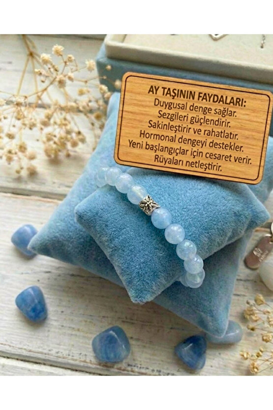 Mavi Ay Taşı (Moonstone) Doğal Taş Bileklik - Stres Karşıtı Enerji Aksesuarı