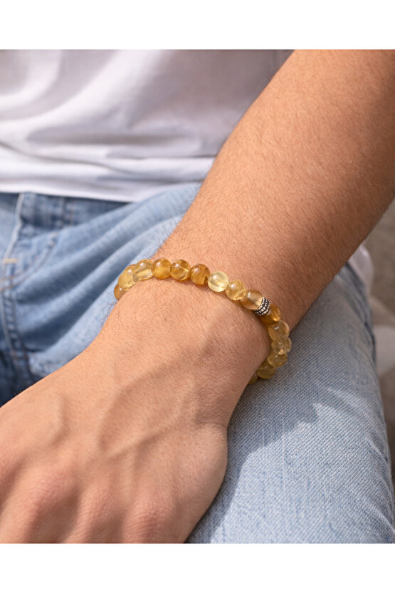 Doğal Sitrin Taşı Bileklik | El Yapımı | Unisex