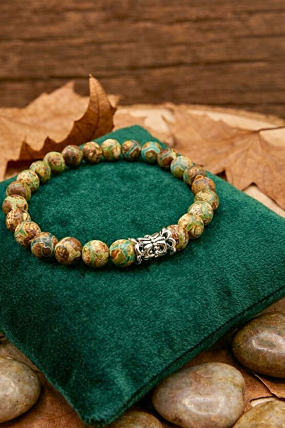 Özel Tasarım Yeşil Tibet Akiği Bileklik - Unisex Doğal Taş Aksesuar