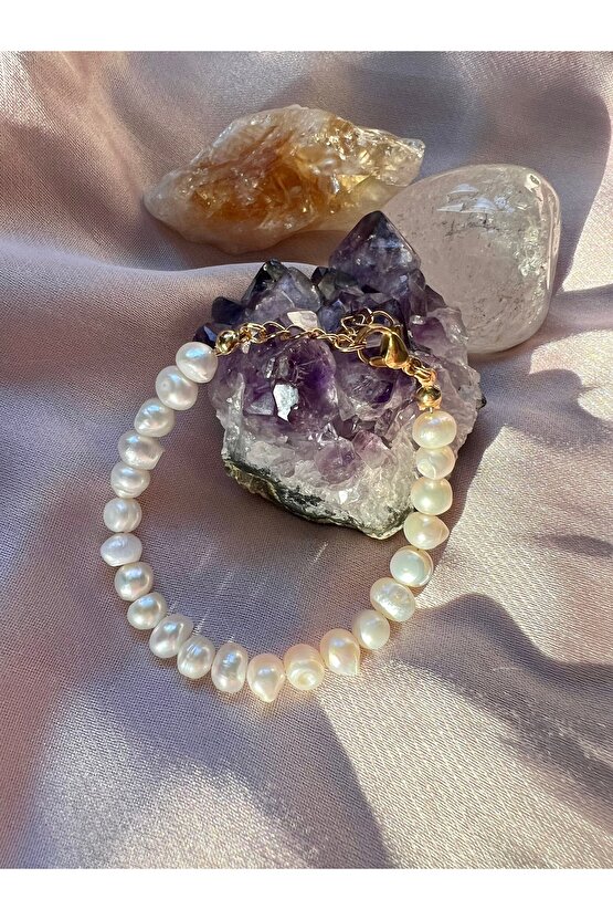 Gerçek inci bileklik çelik klipsli