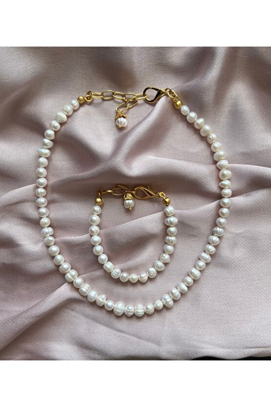 Gerçek inci kolye bileklik set inci takım