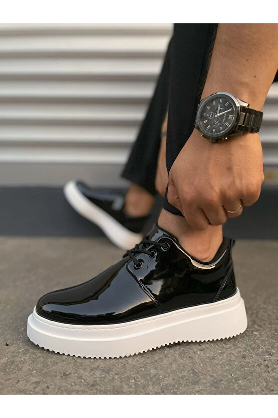 JY03 Luxor Bağcıklı Rugan Erkek Günlük Spor Klasik Ayakkabı RBT - Siyah