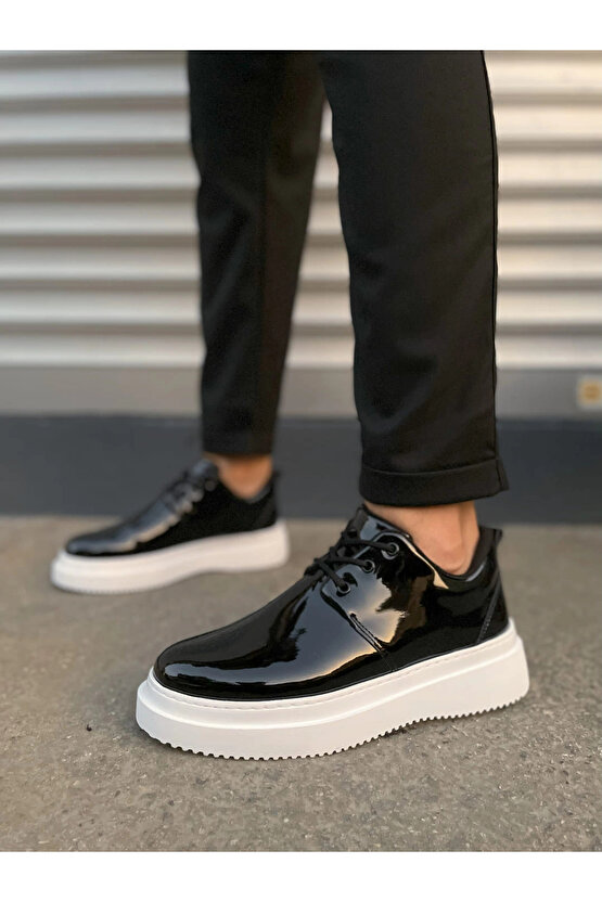 JY03 Luxor Bağcıklı Rugan Erkek Günlük Spor Klasik Ayakkabı RBT - Siyah