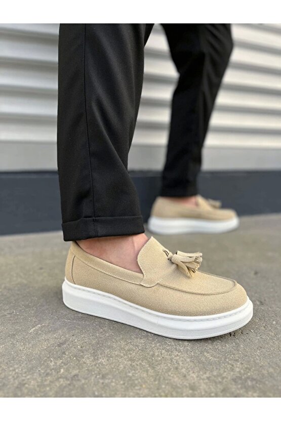 JY154 Blaze Bağcıksız Püsküllü Süet Erkek Günlük Spor Klasik Ayakkabı SBT - Krem