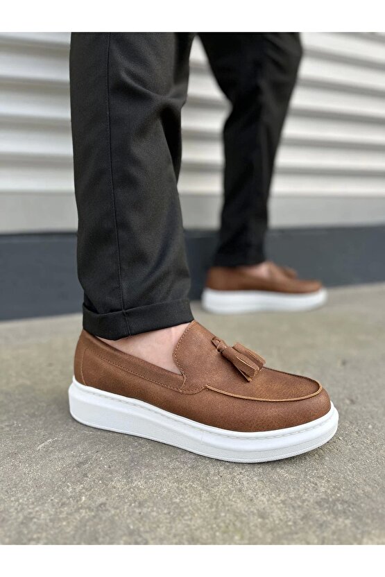 JY154 Blaze Bağcıksız Püsküllü Cilt Erkek Günlük Spor Klasik Ayakkabı CBT - Taba