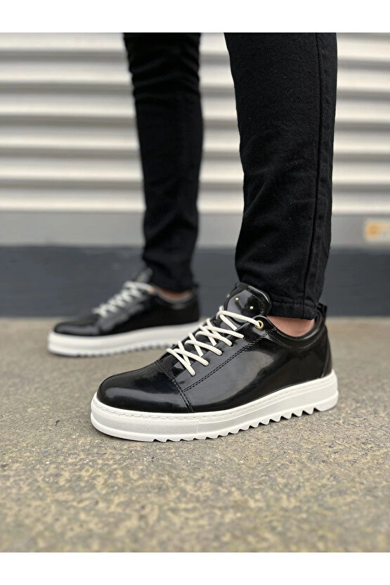 JY152 Cool Bağcıklı Rugan Erkek Günlük Spor Klasik Ayakkabı RBT - Siyah