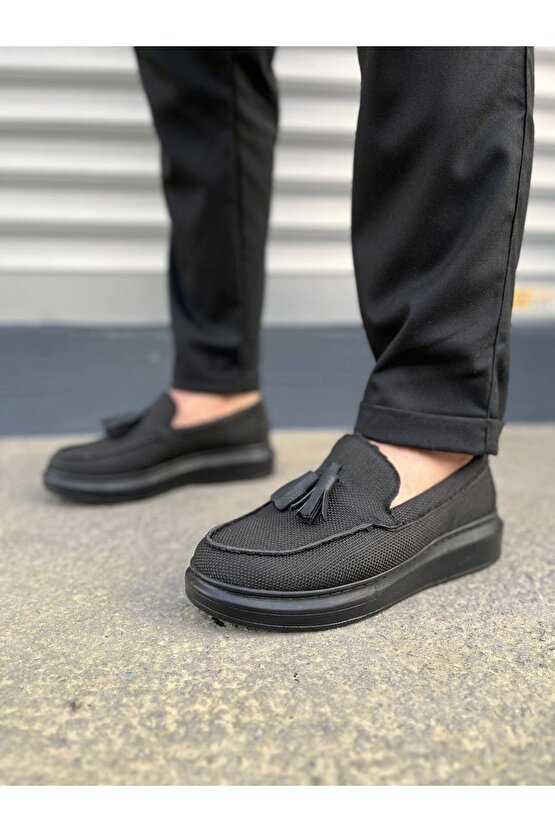 JY154 Blaze Bağcıksız Püsküllü Keten Erkek Günlük Spor Klasik Ayakkabı KST - Siyah