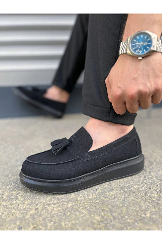 JY154 Blaze Bağcıksız Püsküllü Süet Erkek Günlük Spor Klasik Ayakkabı SST - Siyah