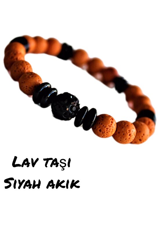 Akik - Lav Taşı Bileklik , Turuncu Lav Taşı , Gerçek Doğal Taş
