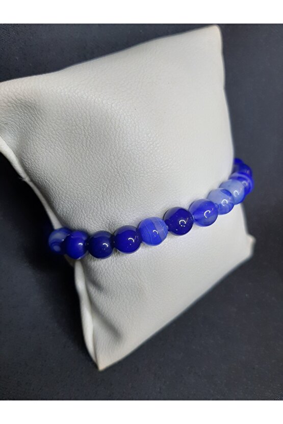 Mavi Beyaz Mix Akik Taşı Doğal Taş Bileklik Unisex