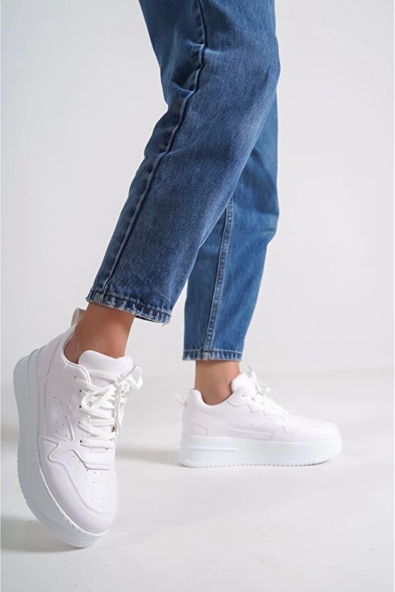 ALESSI Bağcıklı Ortopedik Taban Kadın Sneaker Spor Ayakkabı CBT - Beyaz