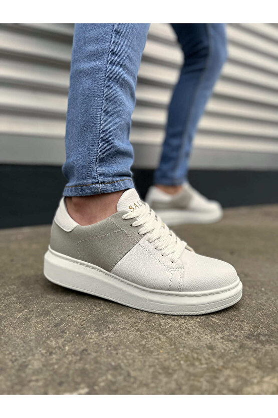 JY151 Boost Bağcıklı Cilt Süet Erkek Günlük Sneaker Ayakkabı CSBT - BeyazGri