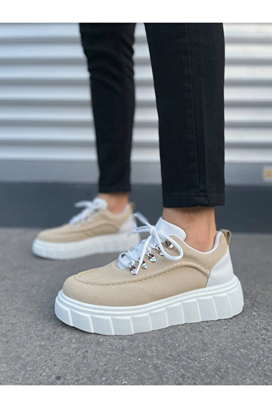 JY010 Cloud Bağcıklı Süet Erkek Günlük Sneaker Ayakkabı SBT - KremBeyaz