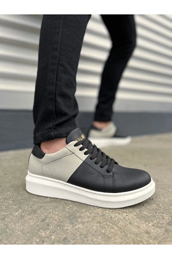 JY151 Boost Bağcıklı Cilt Süet Erkek Günlük Sneaker Ayakkabı CSBT - SiyahGri