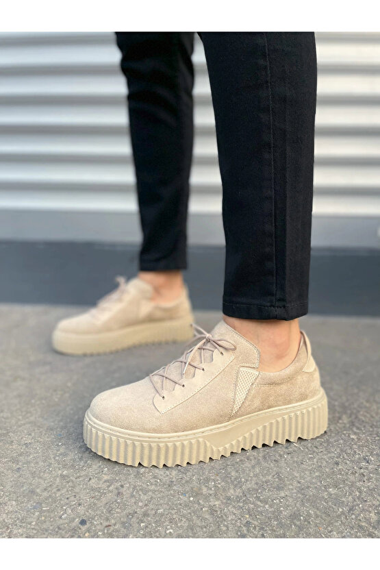 JY502 Bold Bağcıklı Süet Erkek Günlük Sneaker Ayakkabı SKT - Krem