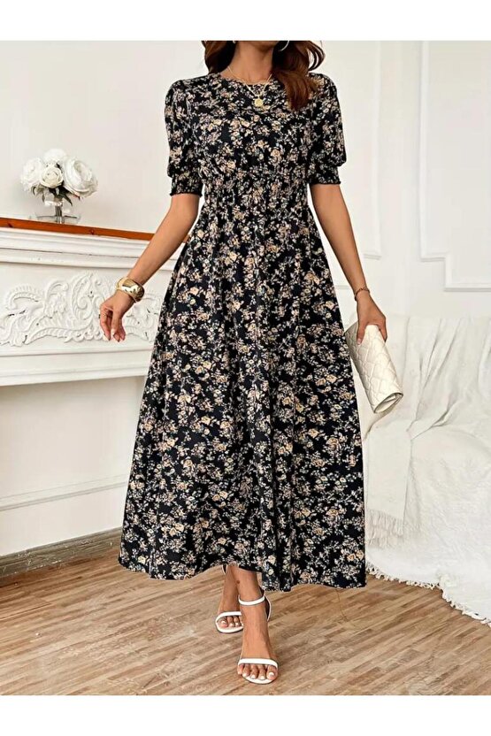 Kadın Yarım Kollu Bisiklet Yaka Kol Ve Bel Gipe Detay Süprem Elbise