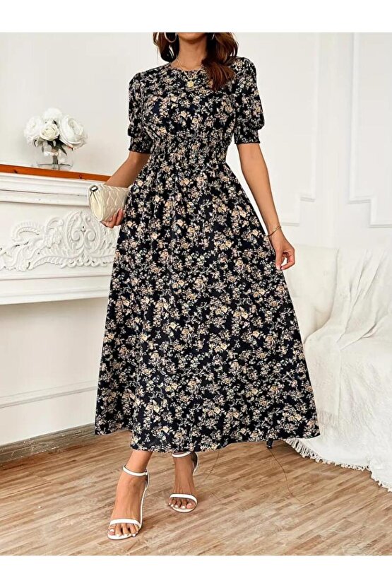 Kadın Yarım Kollu Bisiklet Yaka Kol Ve Bel Gipe Detay Süprem Elbise