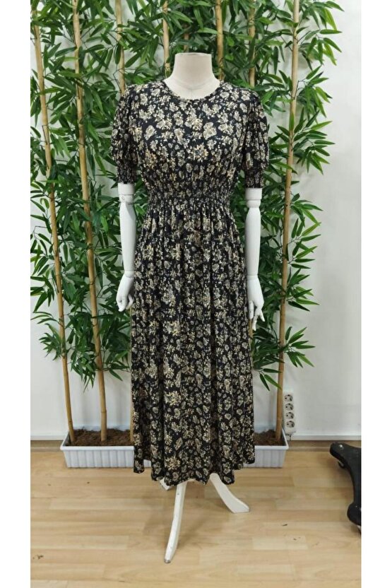 Kadın Yarım Kollu Bisiklet Yaka Kol Ve Bel Gipe Detay Süprem Elbise