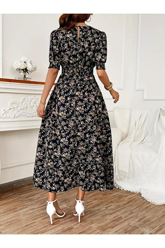 Kadın Yarım Kollu Bisiklet Yaka Kol Ve Bel Gipe Detay Süprem Elbise