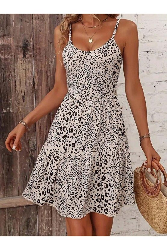 Kadın Ip Askılı Sırttan Bağlamalı Fırfırlı Süprem Elbise