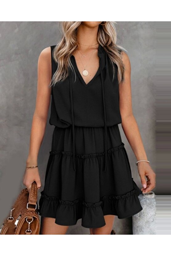 Sıfır Kol V Yaka Ipek Aerobin Elbise